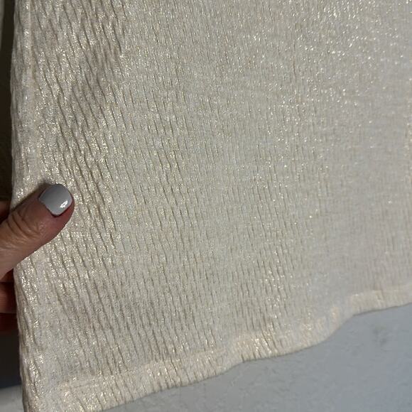 Anthropologie Postage Stamp Metallic Glitter Neutral Textured Top Short Sleeve - Picture 3 of 5